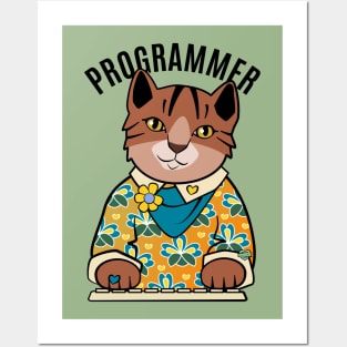 Programmer Girl Cat Posters and Art